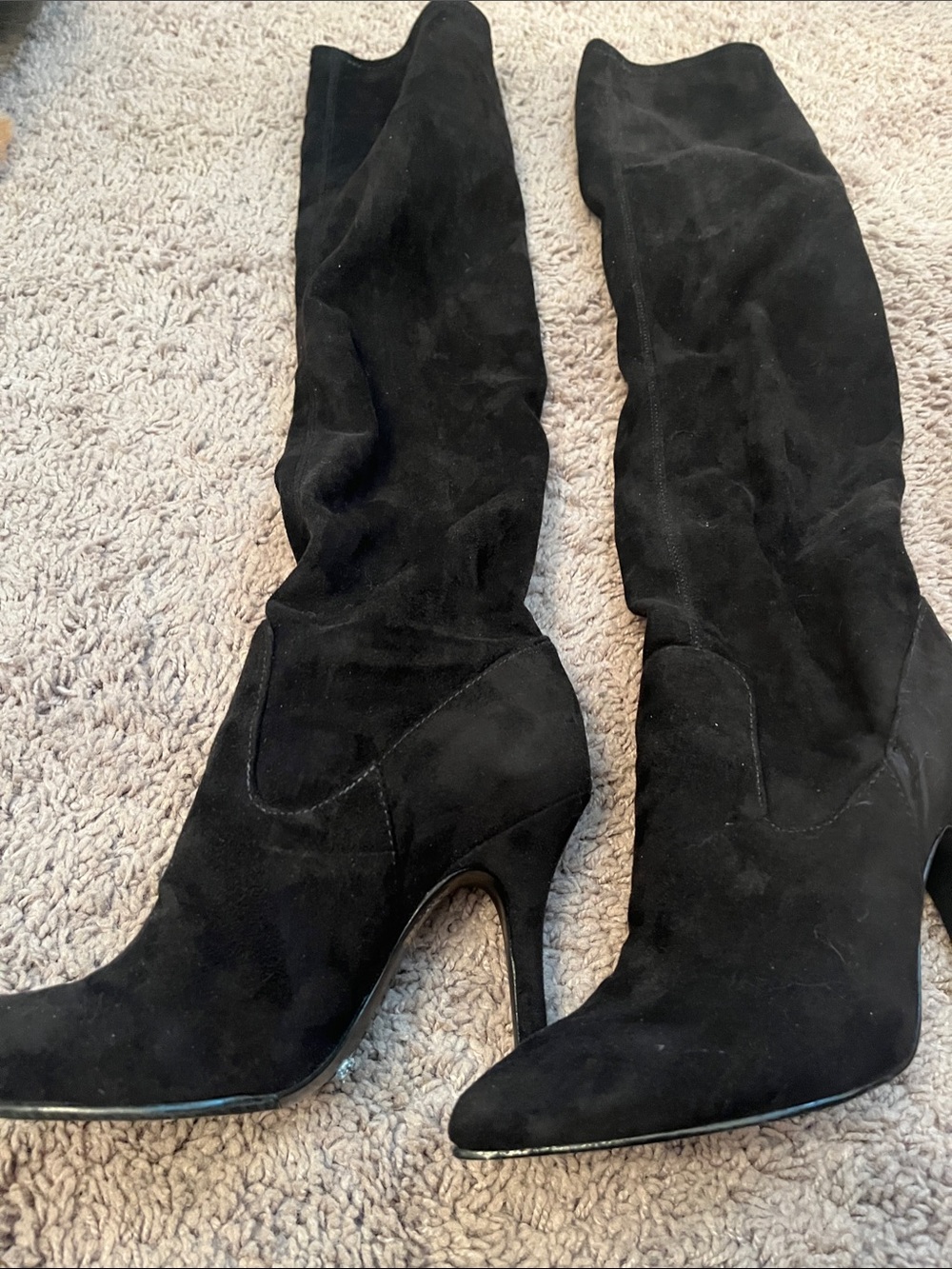 Black Suede High Heel Knee-High Boots Shultz Premium Brazilian Brand size 34-35